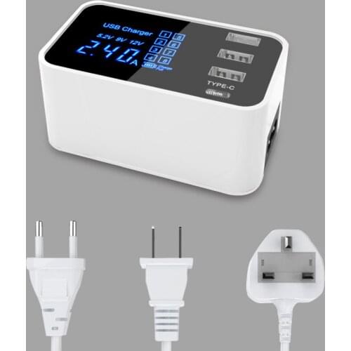 Multi usb charger for iphone samsung type-c lcd screen display Universal Smart Charging Station For Xiaomi Huawei EU US UK Plug