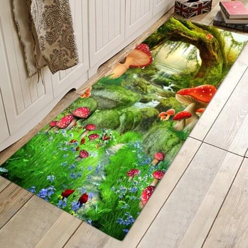 Green Scenic Printed Area Rug Washable Kitchen Mats Absorbent Doormat Home Decor Mat Welcome Carpet Modern Bedroom Floor Rugs