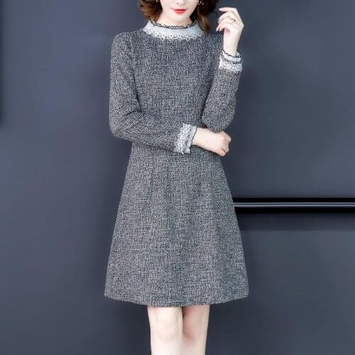 Winter Casual Vintage Plus Size Dresses 2021 Autumn Chic Gray Long Sleeve Noble Mini Dress Elegant Women Bodycon Party Vestidos