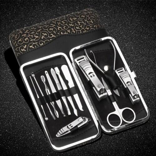 20sets/lot Nail Clipper Kit 12pcs Nail Care Set Pedicure Scissor Tweezers Knife Ear pick Tools Set With Luxury gold print box