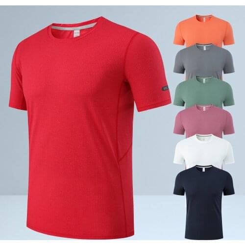 2021 Summer Sport Shirt Men Short Sleeve Workout Gym T Shirt Breathable Casual Running Shirt Men Fitness Tops Sport T Shirt Red