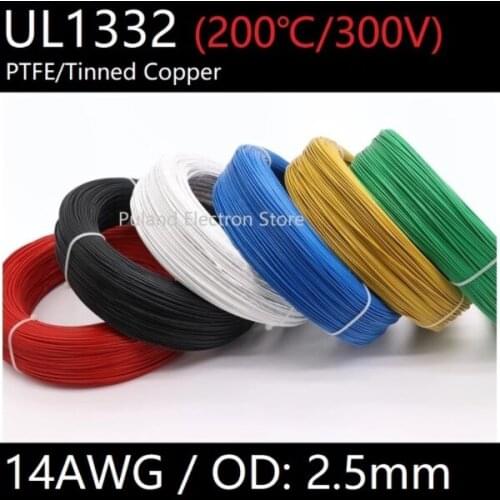 5M UL1332 PTFE Wire 14awg FEP Plastic Insulated High Temperature Electron Cable Lamp DIY Tinned Copper Line 300V Colorful