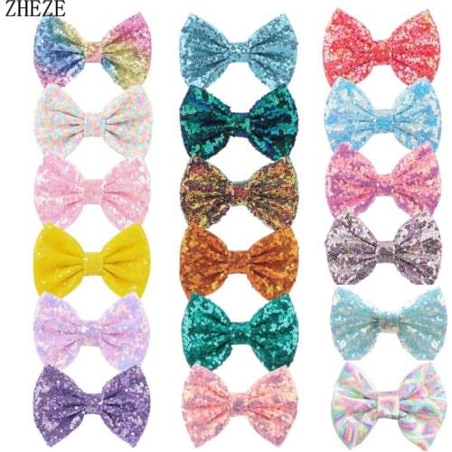 10Pcs/Lot 5" Glitter Big Sequin Bows Barrette Chic Messy DIY Girls Head Accessories Hair Clips For Women Rainbow