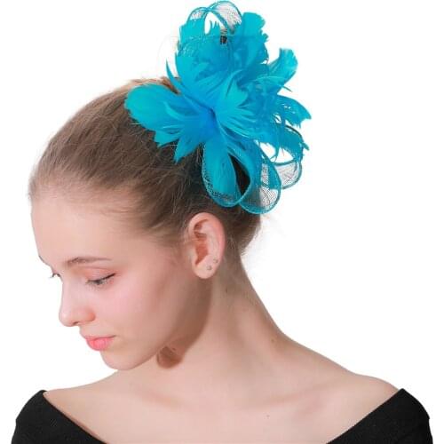 Turquoise Sinamay Classic Women Headwear For Wedding Party Fascinator Hair Pin Bride Wedding Headdress Floral Hair Accessories