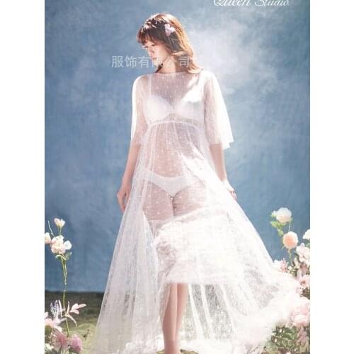 2021 Stereo Pearl Maternity Dress For Photography Maternity Tulle Pearl Outfit Long Kimono Dress For Photo Shoot