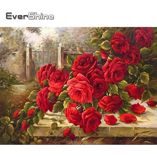 Evershine Diamond Painting Flower Cross Stitch Full Square Diamond Embroidery Rose Sale Rhinestones Pictures Home Decoration