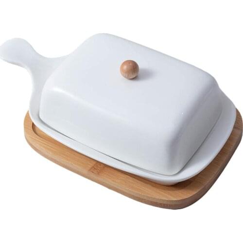 1pc Porcelain Butter Dish with Lid Perfect for Butter Porcelain Butter Dish with Handle Design Cheese Dish Storage Tray