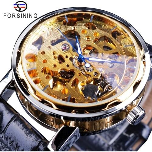 Forsining 2018 Royal Automatic Mechanical Watches Fashion Golden Clock Mens Skeleton Watches Luminous Hands Horloges Mannen
