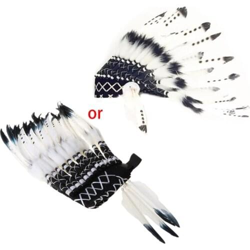 Children American Native Indian Feather Headdress Bonnet Costume Hat Photography Prop for Halloween Party
