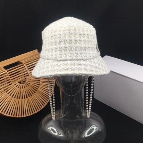 Han edition fashion knitting partial eaves fisherman cap elegant joker pearl pot cap corn hat female Japanese contracted tide