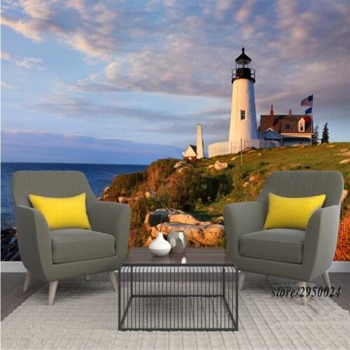 Customize Wall Murals Scenery United States Maine Coast Lighthouse Wallpaper Murals Study TV Background Living Kitchen Bedroom
