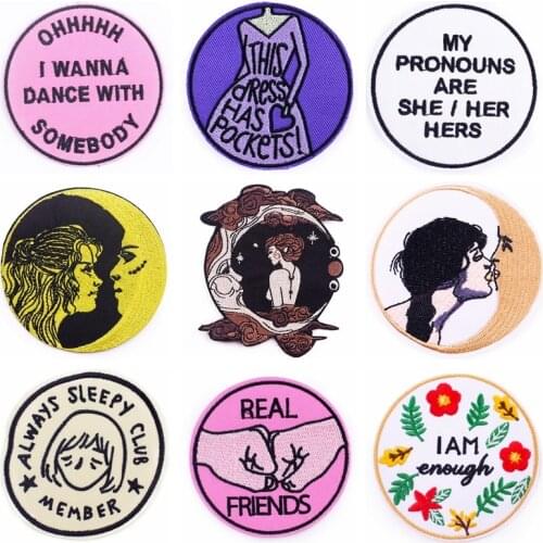 Beautiful Woman Patch Iron On Patches On Clothes Slogan Stripe Embroidery Patches For Clothing Flower Badge Patch Applique Decor