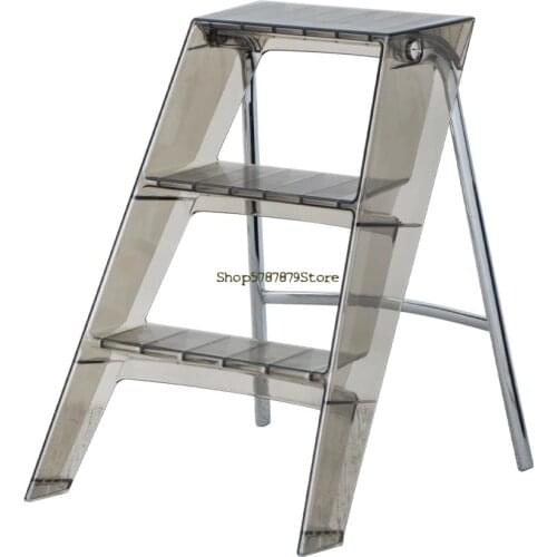 Multifunctional Household Ladder Folding Ladder Nordic Indoor Flower Rack Herringbone Ladder Three Step Transparent Acrylic Port