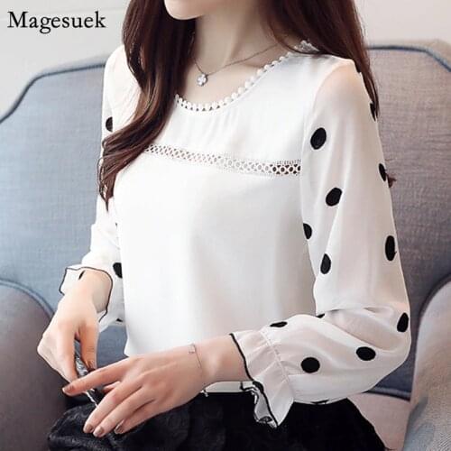 Fashion Chiffon White Blouse Women 2021 Autumn Long Sleeve White Shirt Women Polka Dot Casual Women Shirts Blouses Blusas D383