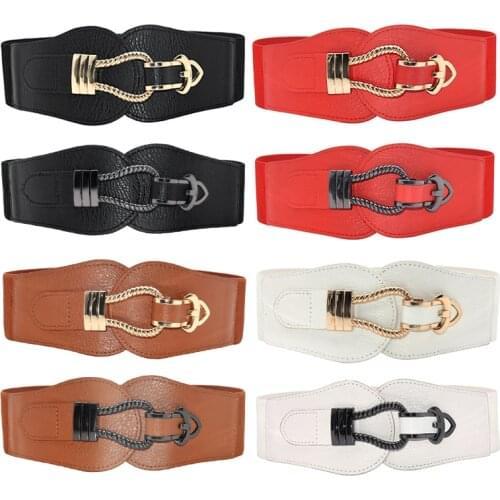 Fashion Wide Waistbands Women Elastic Waist Belt For Dress Sweater Pin Buckle Leather Belts Girls Cummerbunds Stretchy Belt