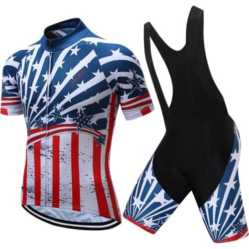 Mens USA Team Cycling Jersey Set 2021 Summer Road Bike Clothing BIB Gel Pants Pro Dress Male Bicycle Clothes MTB Shorts Suit