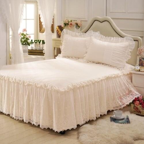 New White Pink 100% Cotton Quilting Queen King Size Bed Skirt For Girls BedSpread Pillowcase