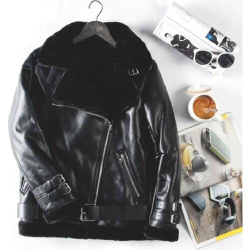 The New 2020 Winter Womens Rider Jacket Coats Thick Faux Leather Fur Sheepskin Coat Female Fur Leather Jacket Aviator Outwear