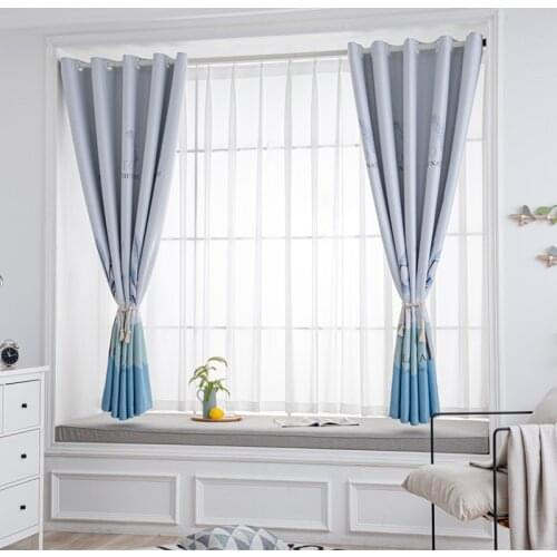 New Blue Leaf Printed Short Curtains For Children Room Modern Window Drapes for Living Room Kids Bedroom