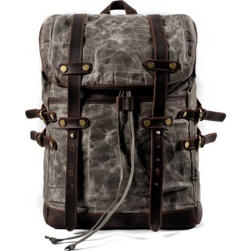 Original innovative American retro canvas with leather shoulder bag male student bag travel backpack female