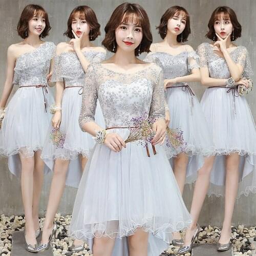 Bridesmaids Dresses Illusion Embroidery Strapless Luxury Off The Shoulder Lace Tulle Knee-Length Women Wedding Party Gown E339