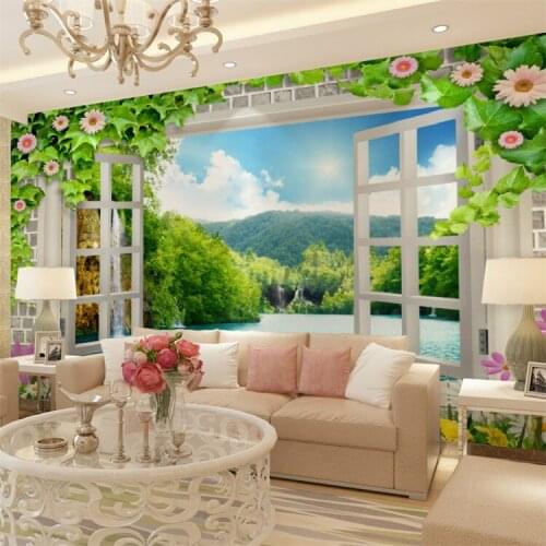 Custom 3d mural open space with windows TV background wallpaper wallpaper bedroom seascape flower landscape