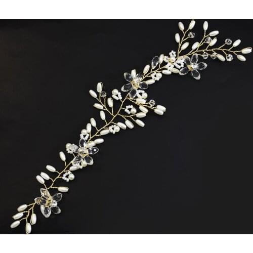 Handmade Gold Wired Pearl Flower Headbands Bridal Headpiece Rhinestone Bride Head Jewelry Wedding Engagement Hair Accessories