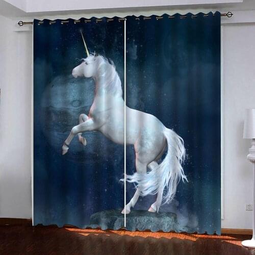 3D Window Luxury Blackout Curtains For Living Room Bedroom Fantasy Animal Unicorn kitchen curtains Decoration curtain
