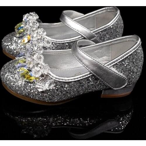 Girls Leather Shoes For Kids Rhinestone Low Heel Princess Shoes Girls Sandals Autumn Spring Rubber Party For Children
