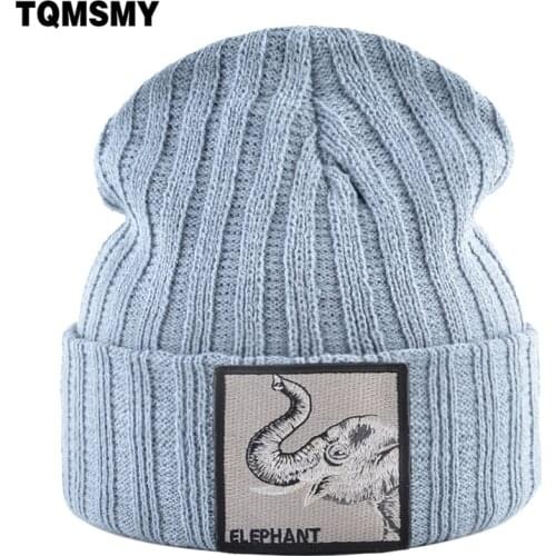 Embroidered elephant patch hats for women Knitted wool Beanies men Winter keep Warm Beanie Outdoor Ski caps Hip Hop cap bone