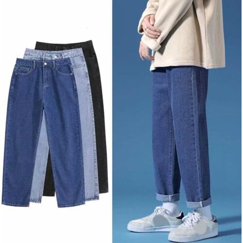 S-5XL Plus Size Jeans Men Autumn Solid Straight Male Denim Pants Fashion Loose Wide Leg Cowboy Streetwear Korean Trousers 2021