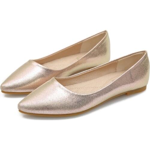 Women Plus Size 33-43 Pointed Party Wedding Flat Shoes Ladies Flat Gold Onion Women Shoes 4 Seasons Ford Flat Shoes Dropship
