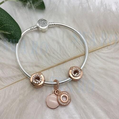 PRE-AUTUMN 2020 SIGNATURE S925 Rose Sparkling Logo & Crown O Dangle Charm DIY Bracelet suitable for women original 1:1 jewelry