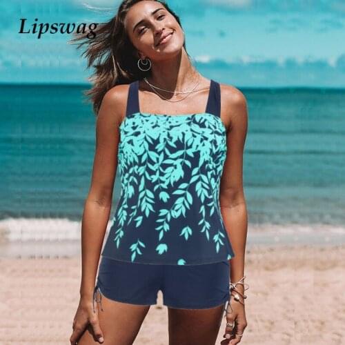 Summer Printed Bikini Swimsuit Women Stretch Beachwear Conservative Ladies Boxer High Waist Two-piece Bikini Set Bathing Suit