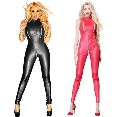 Sexy PVC Wetlook Leather Catsuit Zip Jumpsuit Bodysuit Women Clubwear Lingerie FANCY DRESS X6641 MLXLXXL