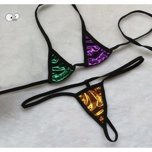 Women 2020 Sexy Women Eye-catching Shiny Micro Bikini Set Halter Top + G-String Bottom Swimwear Beachwear Bathing Suit Swimsuit