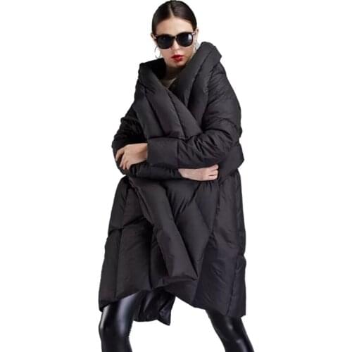Winter Thick Warm 90% White Duck Down Jackets Women Loose Parkas Back Split Down Cloak Coats