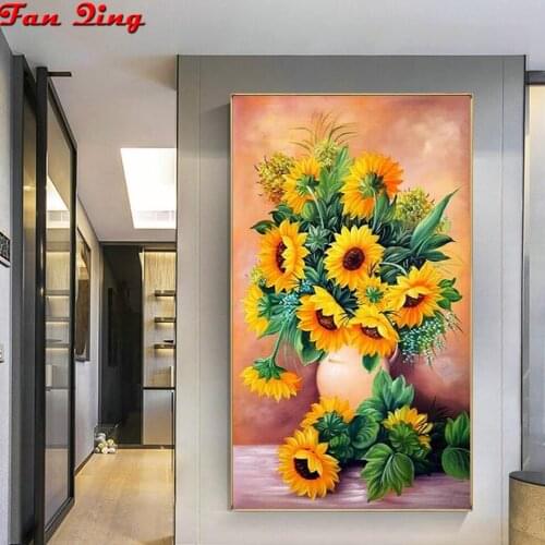 Diamond Embroidery Sunflower Needlework 5D DIY Diamond Painting Flower Vase Full Square Rhinestones Mosaic Home Decoration