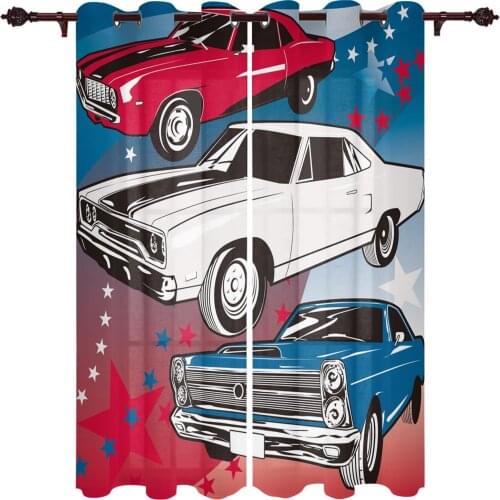 Car America Travel Retro Kitchen Curtain Kids Bedroom Living Room Balcony Outdoor Fabric French Windows Curtain Pergola Bathroom