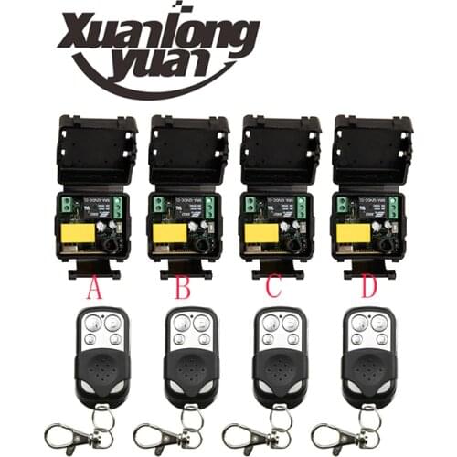 AC220V 1CH 10A RF Wireless Remote Control Switch System teleswitch 4 transmitter & 4 receiver relay Receiver Smart Home Switch