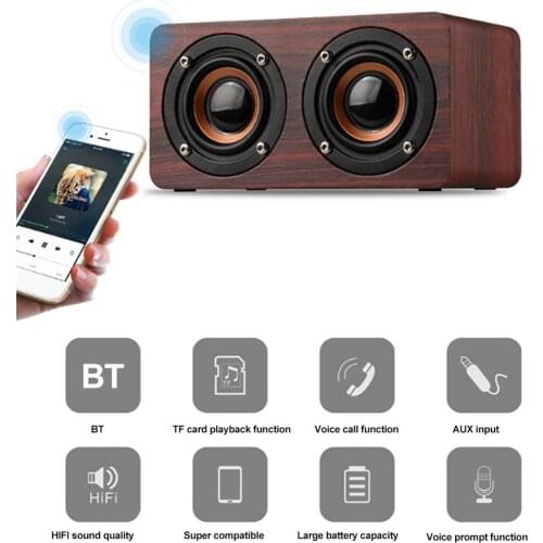 W5 Wood Grain Bluetooth Speaker Dual Super Bass Subwoofer Hands-free Loudspeaker Wireless Bluetooth Speaker