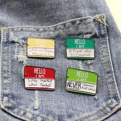 Cartoon Sweet Color Blue Red Post-it Note Hello Letter Enamel Brooch Custom Alloy Badge Clothes Bag Pin Cute Jewelry Gift FRIEND