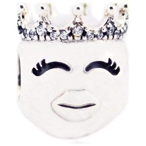 Pave Stones Crown Princess Crystal Beads for Charm Bracelet 925 Sterling Silver DIY Smiling Face Charm Beads for Jewelry Making