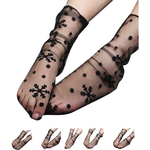 Women Girls Nylon Star Grid Chic Mesh Girls Transparent Sheer Thin Ankle Gauze Stockings