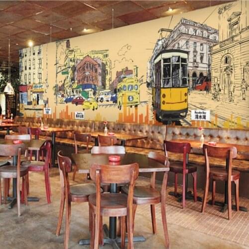 Photo wallpaper Hand painted urban road mural restaurant hall wallpaper corridor custom mural Decorative painting