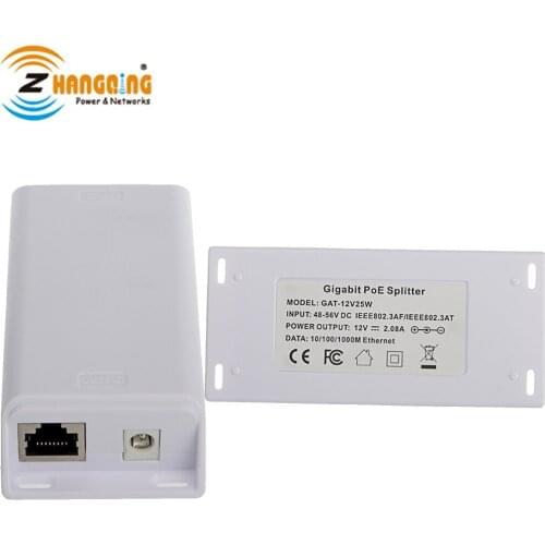 GAT-12V25W Gigabit PoE+ to 12 Volt 25W Active PoE Splitter With Divided Ethernet Data for 12V IP Camera Non-PoE Devices