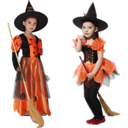 Halloween Pumpkin Little Witch Clothes Child Cute Chiffon Witch Costume Party Cosplay