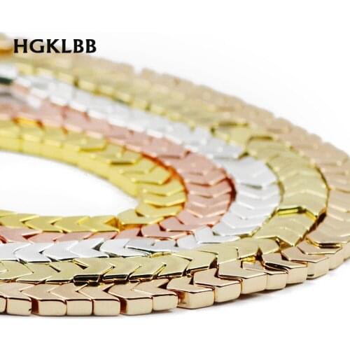 HGKLBB 6X3mm Natural Stone Arrows shape Gold Silvers Hematite Loose Spacer Beads For Jewelry Making Diy bracelets accessories
