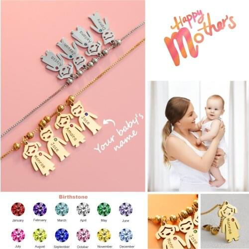 Personalized Mothers Day Necklace Jewlery Gift Custom Names Necklace Custom Birthstone Necklace Cute Kids Pendants Necklace