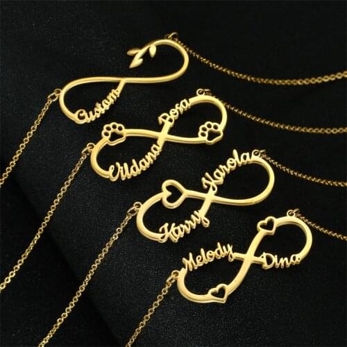 Personalized Pendant Name Necklace Infinity Women Men Gold Stainless Steel Chain Custom Couple Nameplate with Heart Jewelry Gift